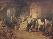 A country blacksmith disputing upon the price of iron,and the price charged to the butcher for shoeing his pony (mk310